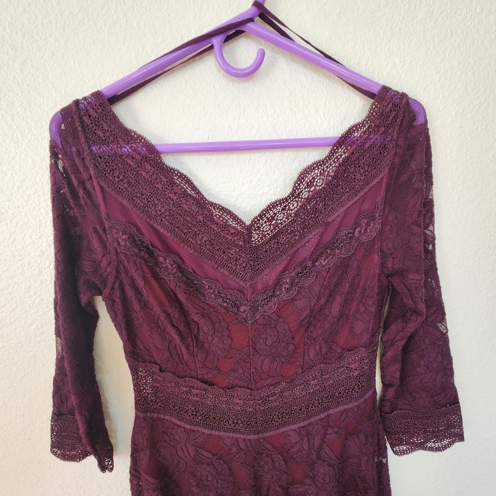 Free People Lace Burgundy Party Event Dress Peekaboo Lace Cocktail Sz M - Picture 4 of 9